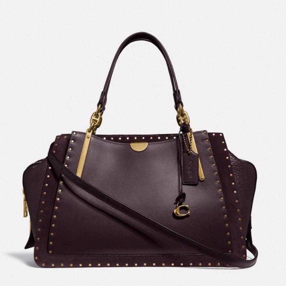 Coach Border Rivets Dreamer 36 Satchel in Oxblood Leather and Suede Bag